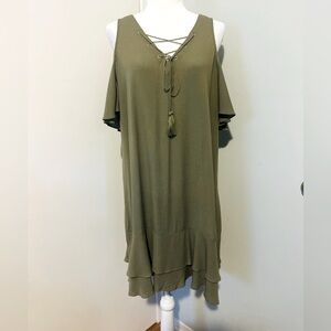 New York & Company Women’s Olive Green Lace-Up Dress, Size Large